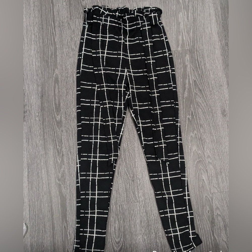 Black and White Grid Striped Pants - Tall